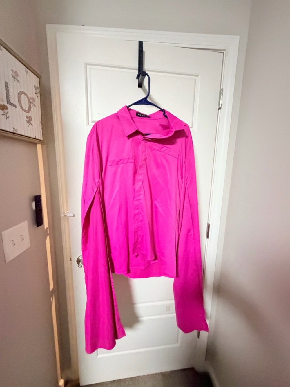 Bright Pink Long Sleeve Blouse - Picture 3 of 6